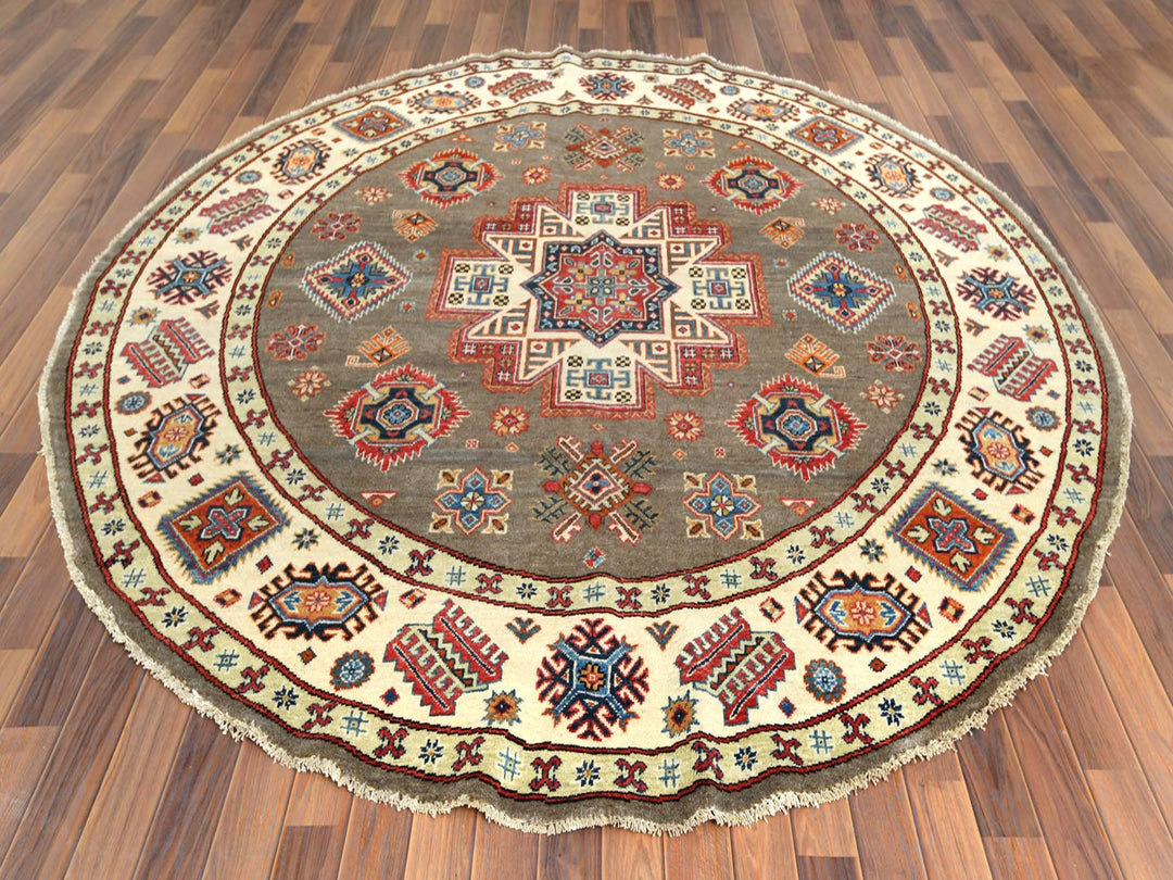 8'0" x 7'10" New Hand Knotted Brown Wool Round Oriental Rug - MOA10261678