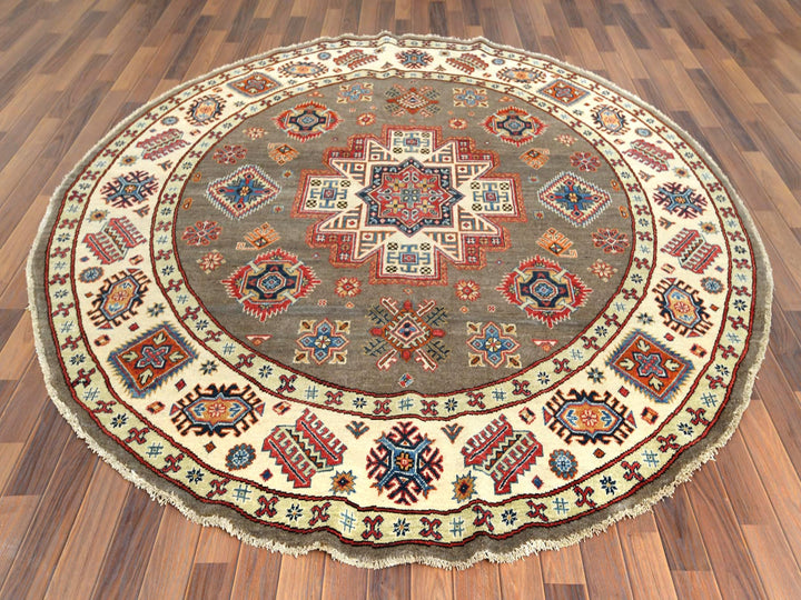 8'0" x 7'10" New Hand Knotted Brown Wool Round Oriental Rug - MOA10261678