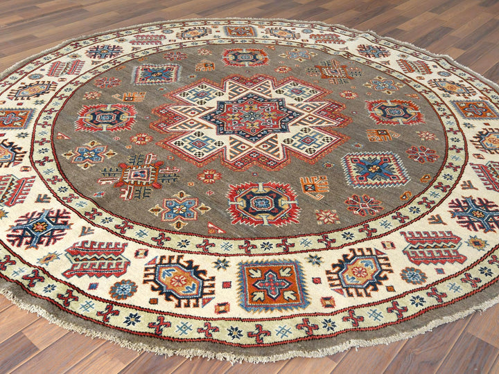 8'0" x 7'10" New Hand Knotted Brown Wool Round Oriental Rug - MOA10261678