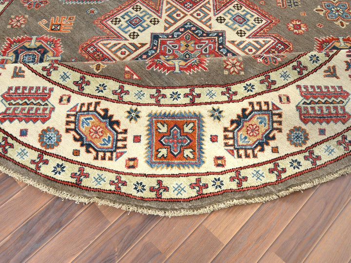 8'0" x 7'10" New Hand Knotted Brown Wool Round Oriental Rug - MOA10261678