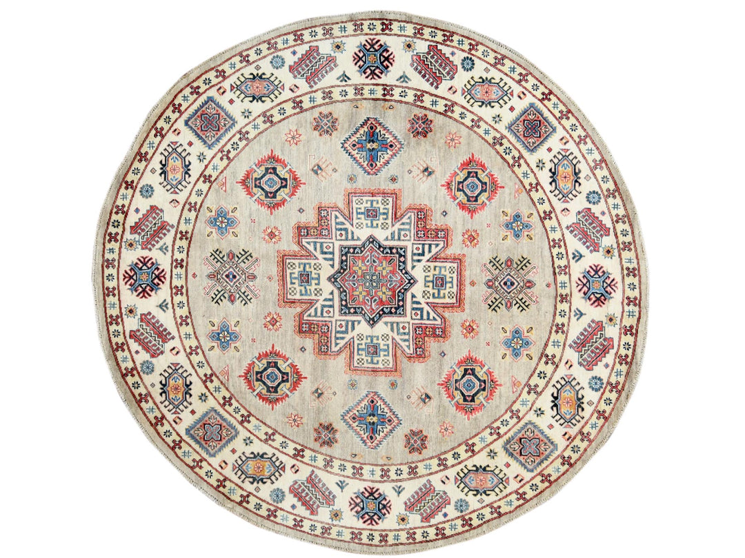 7'9" x 7'10" New Hand Knotted Beige Wool Round Oriental Rug - MOA10261682