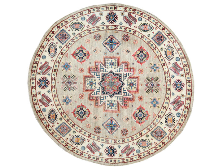 7'9" x 7'10" New Hand Knotted Beige Wool Round Oriental Rug - MOA10261682