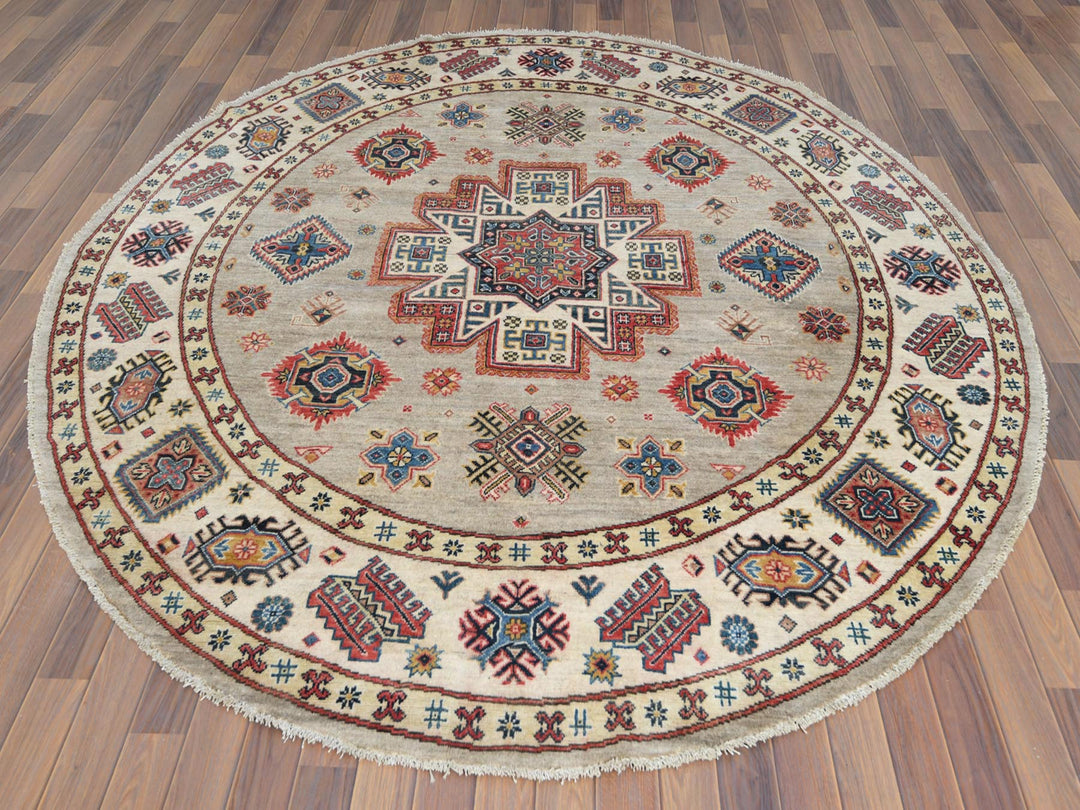 7'9" x 7'10" New Hand Knotted Beige Wool Round Oriental Rug - MOA10261682