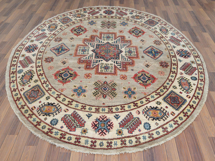 7'9" x 7'10" New Hand Knotted Beige Wool Round Oriental Rug - MOA10261682