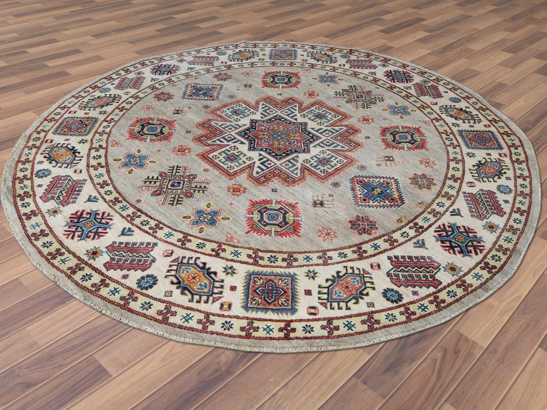 7'9" x 7'10" New Hand Knotted Beige Wool Round Oriental Rug - MOA10261682