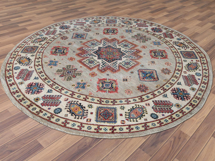 7'9" x 7'10" New Hand Knotted Beige Wool Round Oriental Rug - MOA10261682