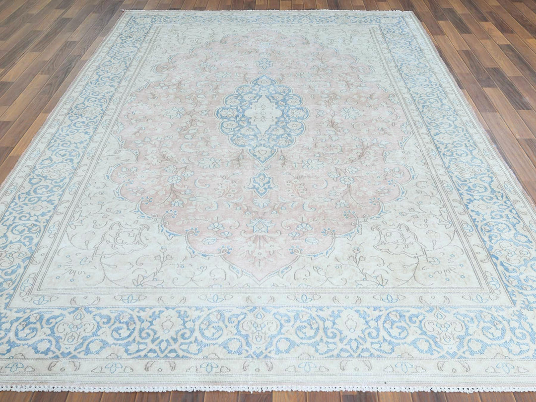 7'0" x 10'4" Vintage Hand Knotted Red Worn Wool Rectangle Oriental Rug - MOA10261719