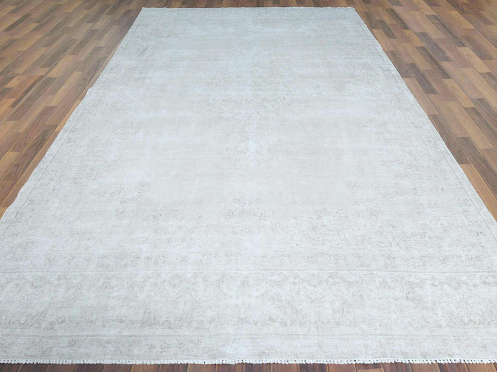 7'6" x 12'10" Vintage Hand Knotted Beige Worn Wool Rectangle Oriental Rug - MOA10261724