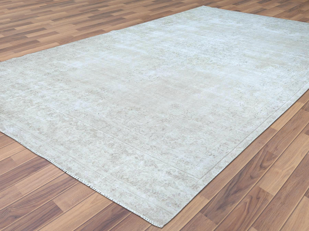 7'6" x 12'10" Vintage Hand Knotted Beige Worn Wool Rectangle Oriental Rug - MOA10261724