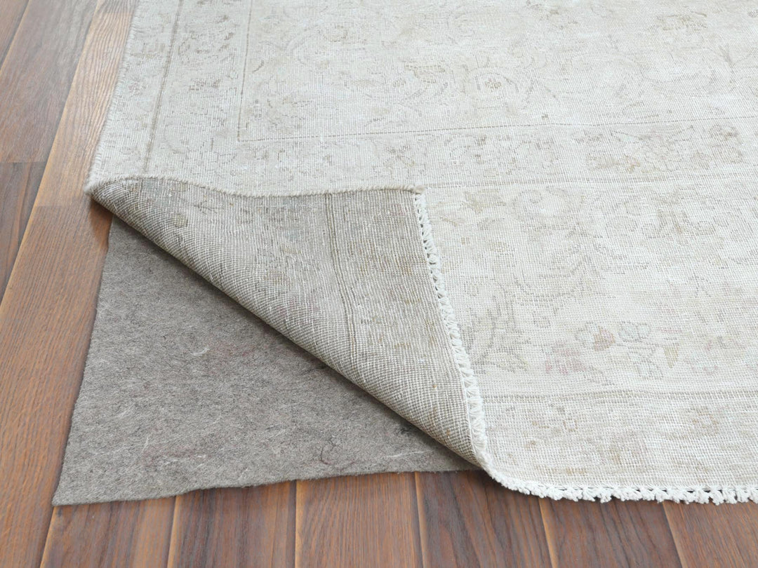 7'6" x 12'10" Vintage Hand Knotted Beige Worn Wool Rectangle Oriental Rug - MOA10261724
