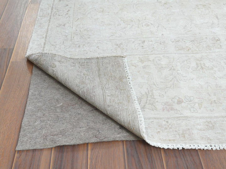 7'6" x 12'10" Vintage Hand Knotted Beige Worn Wool Rectangle Oriental Rug - MOA10261724