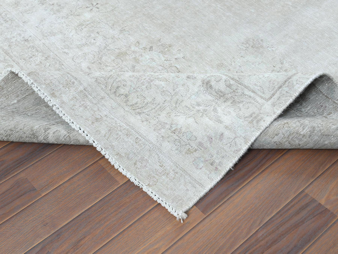 7'6" x 12'10" Vintage Hand Knotted Beige Worn Wool Rectangle Oriental Rug - MOA10261724