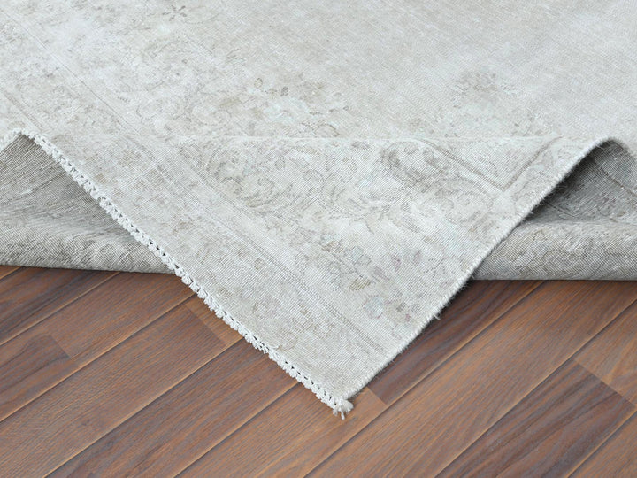 7'6" x 12'10" Vintage Hand Knotted Beige Worn Wool Rectangle Oriental Rug - MOA10261724