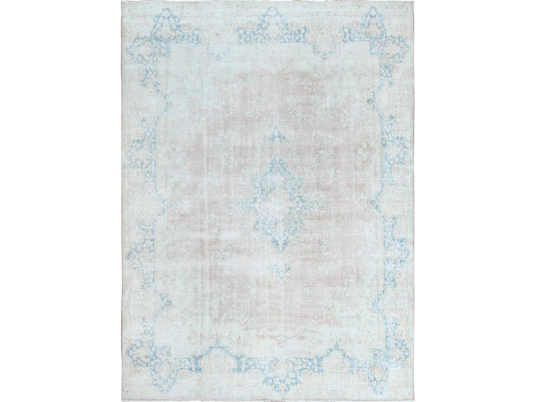 9'9" x 13'3" Vintage Hand Knotted Pink Worn Wool Rectangle Oriental Rug - MOA10261735