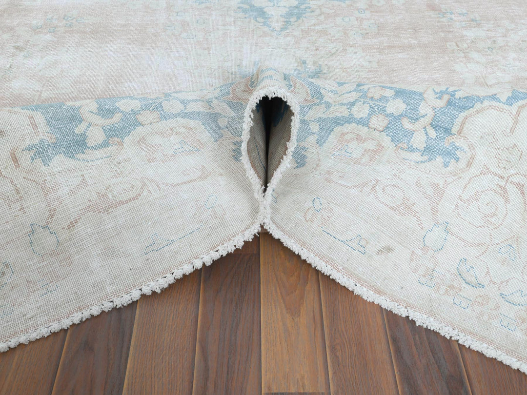 9'9" x 13'3" Vintage Hand Knotted Pink Worn Wool Rectangle Oriental Rug - MOA10261735