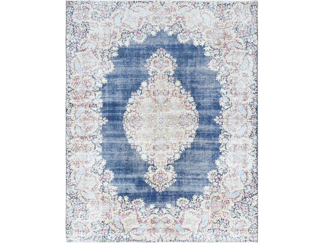8'6" x 11'2" Vintage Hand Knotted Blue Worn Wool Rectangle Oriental Rug - MOA10261801