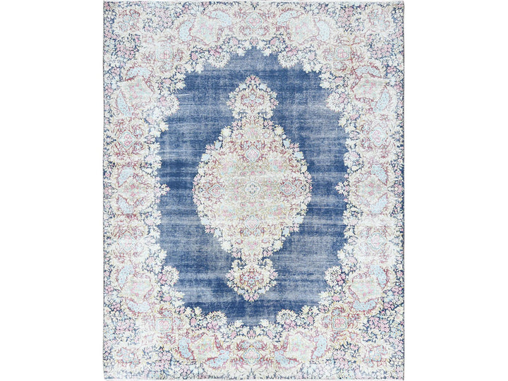 8'6" x 11'2" Vintage Hand Knotted Blue Worn Wool Rectangle Oriental Rug - MOA10261801