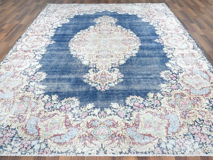 8'6" x 11'2" Vintage Hand Knotted Blue Worn Wool Rectangle Oriental Rug - MOA10261801