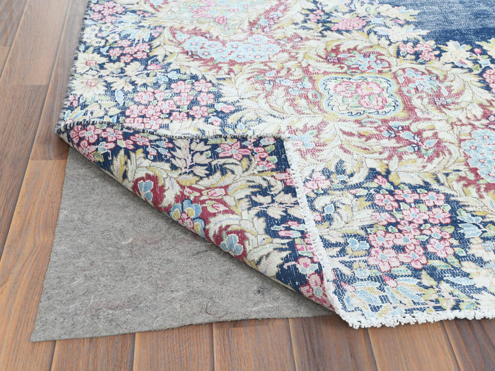 8'6" x 11'2" Vintage Hand Knotted Blue Worn Wool Rectangle Oriental Rug - MOA10261801