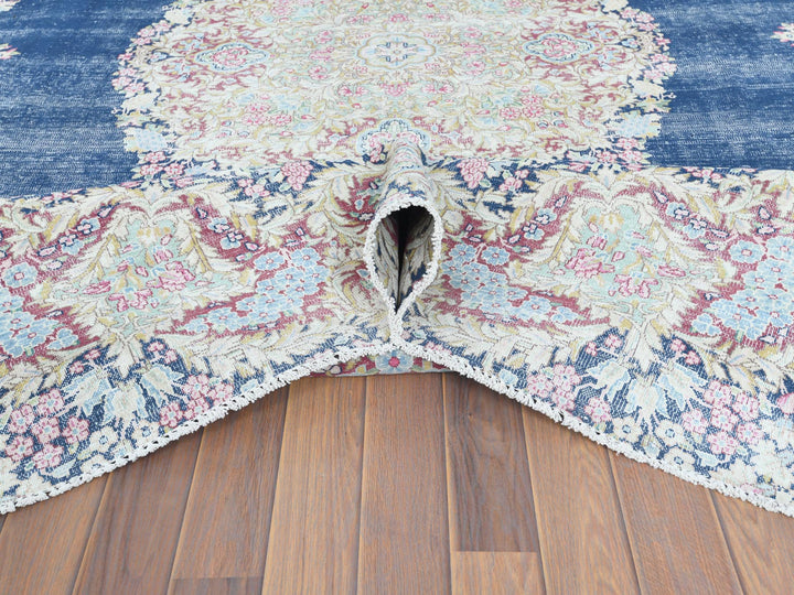 8'6" x 11'2" Vintage Hand Knotted Blue Worn Wool Rectangle Oriental Rug - MOA10261801