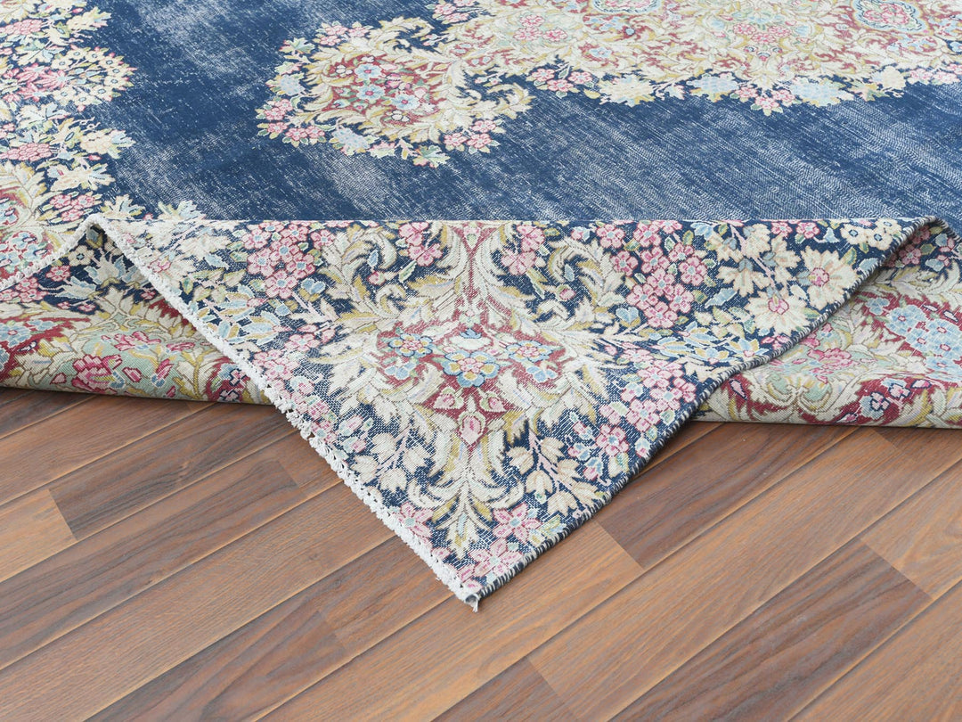 8'6" x 11'2" Vintage Hand Knotted Blue Worn Wool Rectangle Oriental Rug - MOA10261801