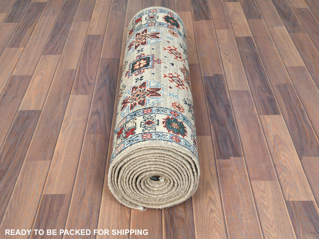 2'10" x 19'4" New Hand Knotted Grey Wool Runner Oriental Rug - MOA10261827