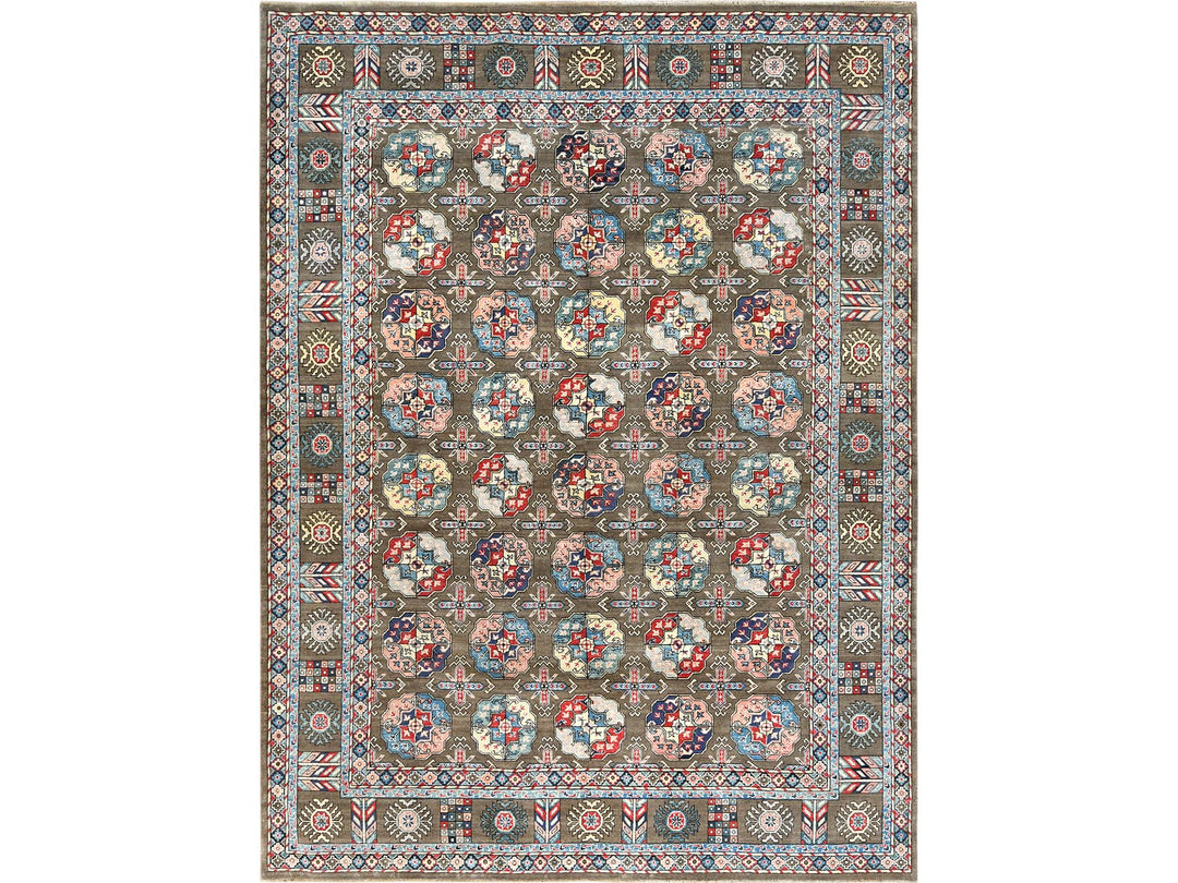 9'7" x 12'9" New Hand Knotted Brown Wool Rectangle Oriental Rug - MOA10261830