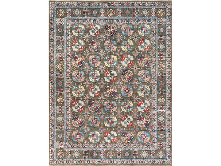 9'7" x 12'9" New Hand Knotted Brown Wool Rectangle Oriental Rug - MOA10261830