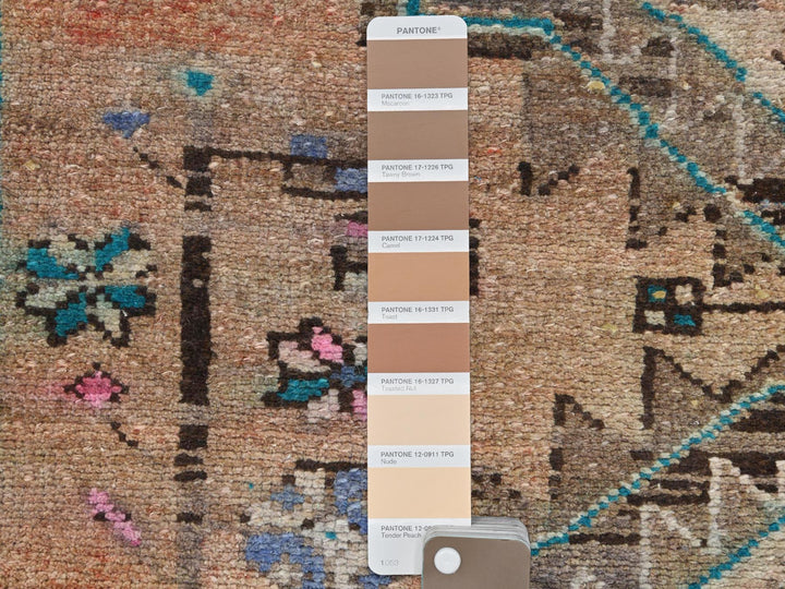3'4" x 9'3" Vintage Hand Knotted Brown Worn Wool Runner Oriental Rug - MOA10261872