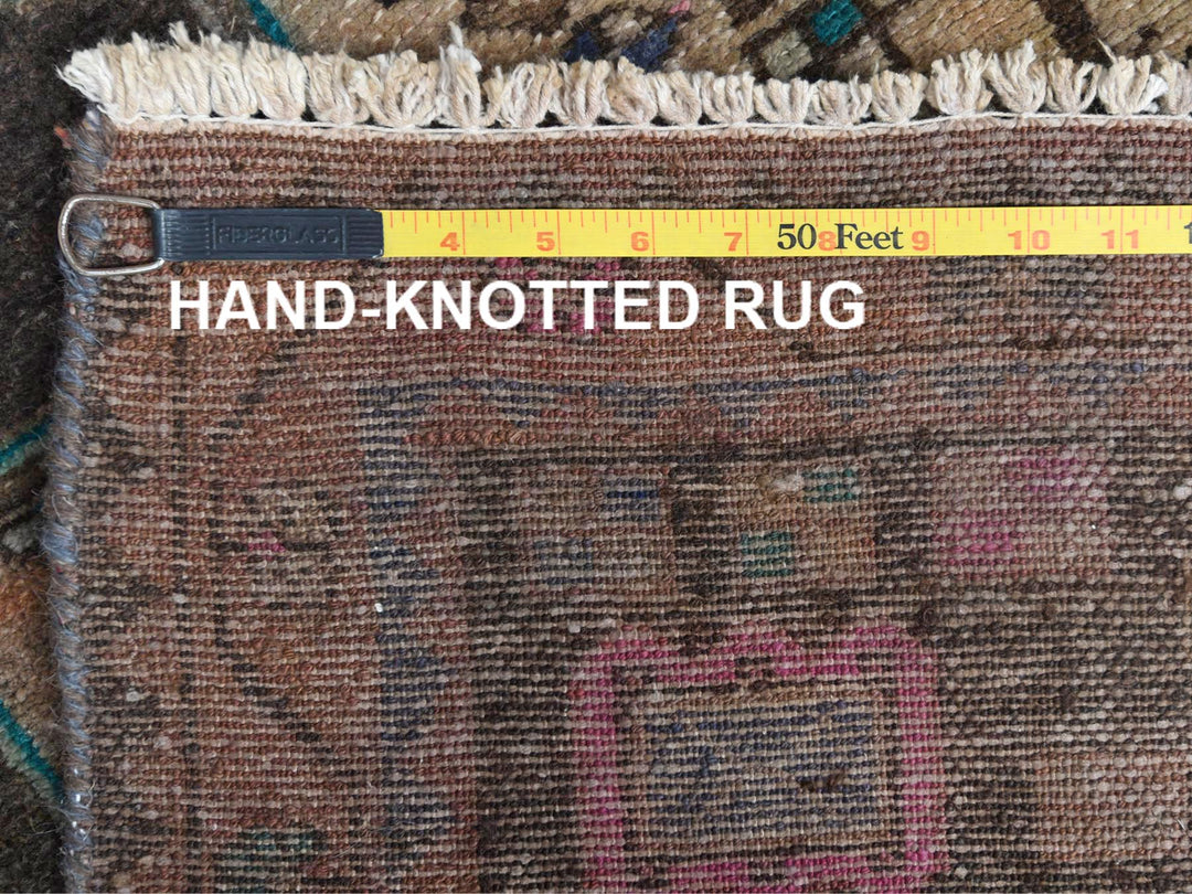 3'4" x 9'3" Vintage Hand Knotted Brown Worn Wool Runner Oriental Rug - MOA10261872
