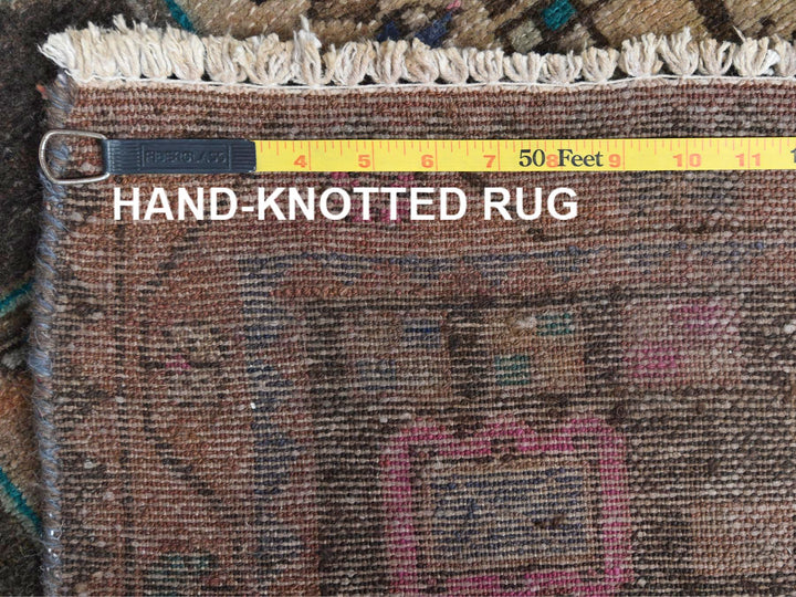 3'4" x 9'3" Vintage Hand Knotted Brown Worn Wool Runner Oriental Rug - MOA10261872
