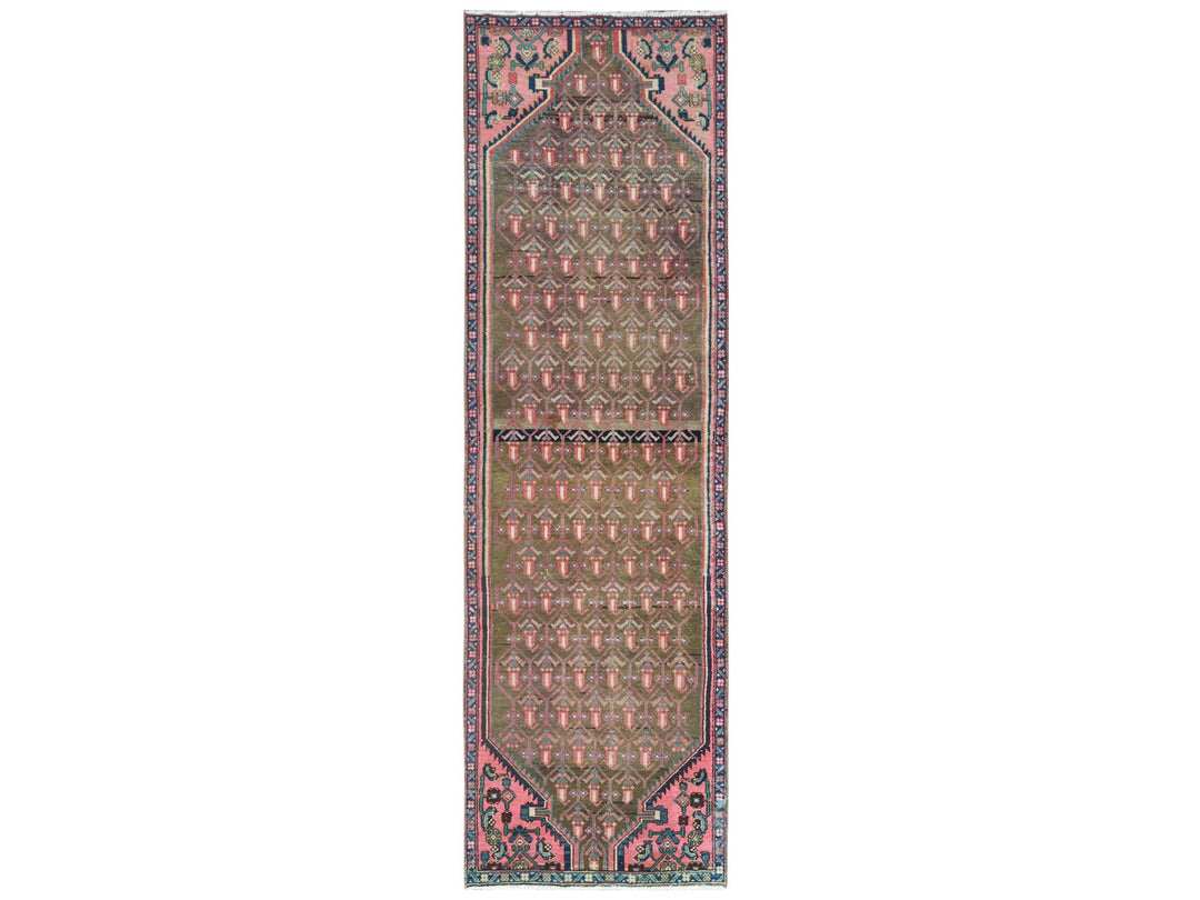 2'8" x 8'10" Vintage Hand Knotted Pink Worn Wool Runner Oriental Rug - MOA10261884