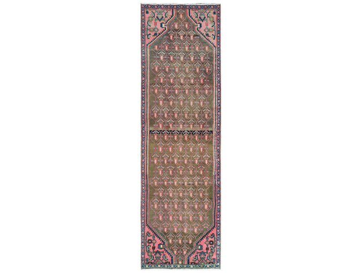 2'8" x 8'10" Vintage Hand Knotted Pink Worn Wool Runner Oriental Rug - MOA10261884