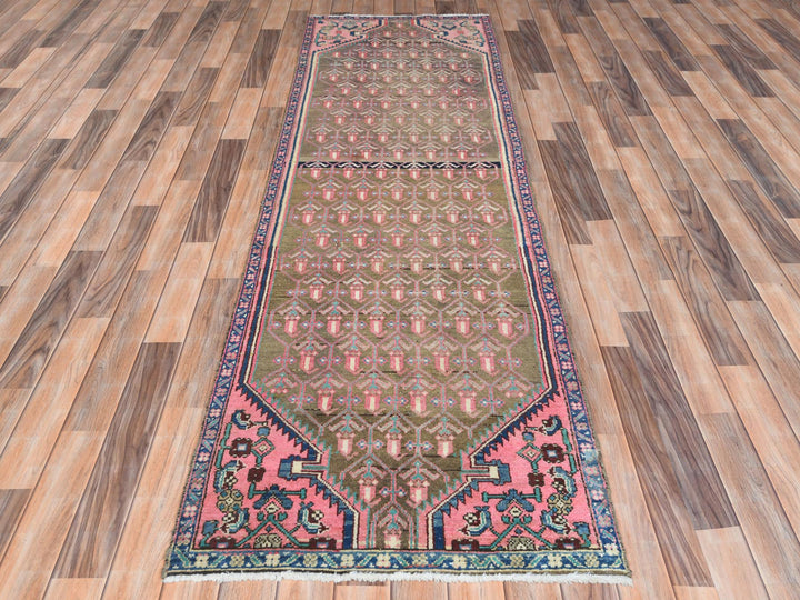 2'8" x 8'10" Vintage Hand Knotted Pink Worn Wool Runner Oriental Rug - MOA10261884