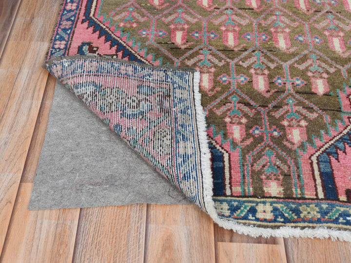 2'8" x 8'10" Vintage Hand Knotted Pink Worn Wool Runner Oriental Rug - MOA10261884