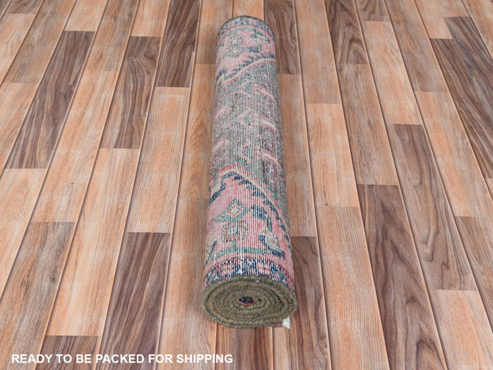 2'8" x 8'10" Vintage Hand Knotted Pink Worn Wool Runner Oriental Rug - MOA10261884