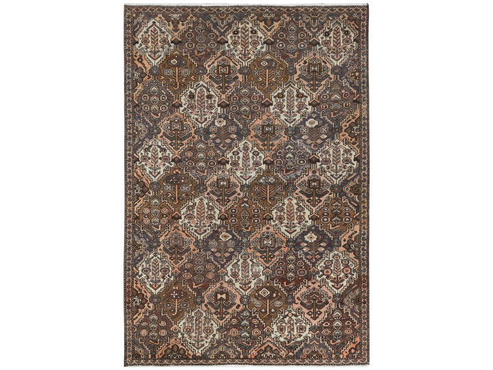 5'7" x 8'5" Vintage Hand Knotted Brown Worn Wool Rectangle Oriental Rug - MOA10261907