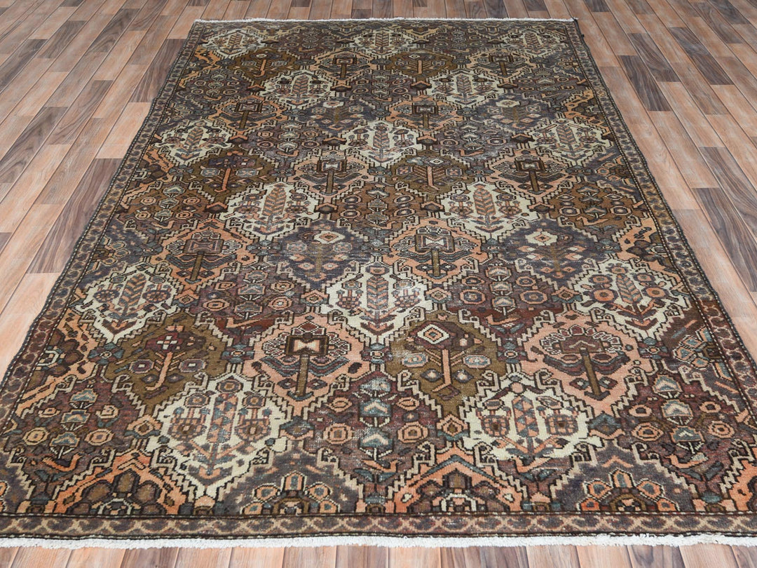 5'7" x 8'5" Vintage Hand Knotted Brown Worn Wool Rectangle Oriental Rug - MOA10261907