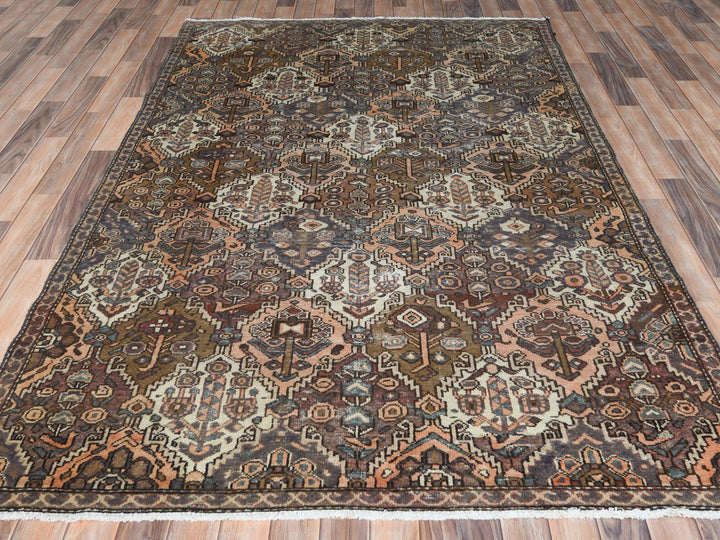 5'7" x 8'5" Vintage Hand Knotted Brown Worn Wool Rectangle Oriental Rug - MOA10261907