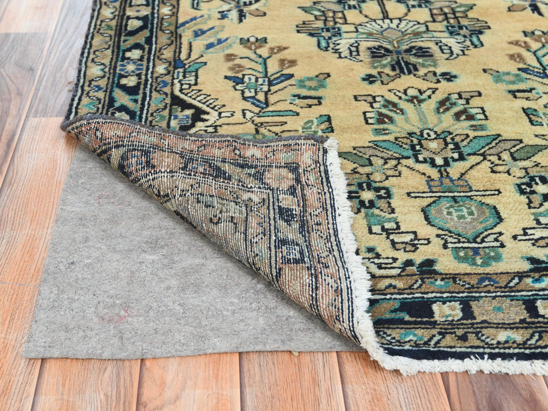 3'5" x 10'1" Vintage Hand Knotted Brown Worn Wool Runner Oriental Rug - MOA10261944