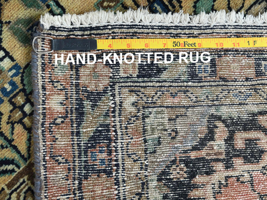 3'5" x 10'1" Vintage Hand Knotted Brown Worn Wool Runner Oriental Rug - MOA10261944