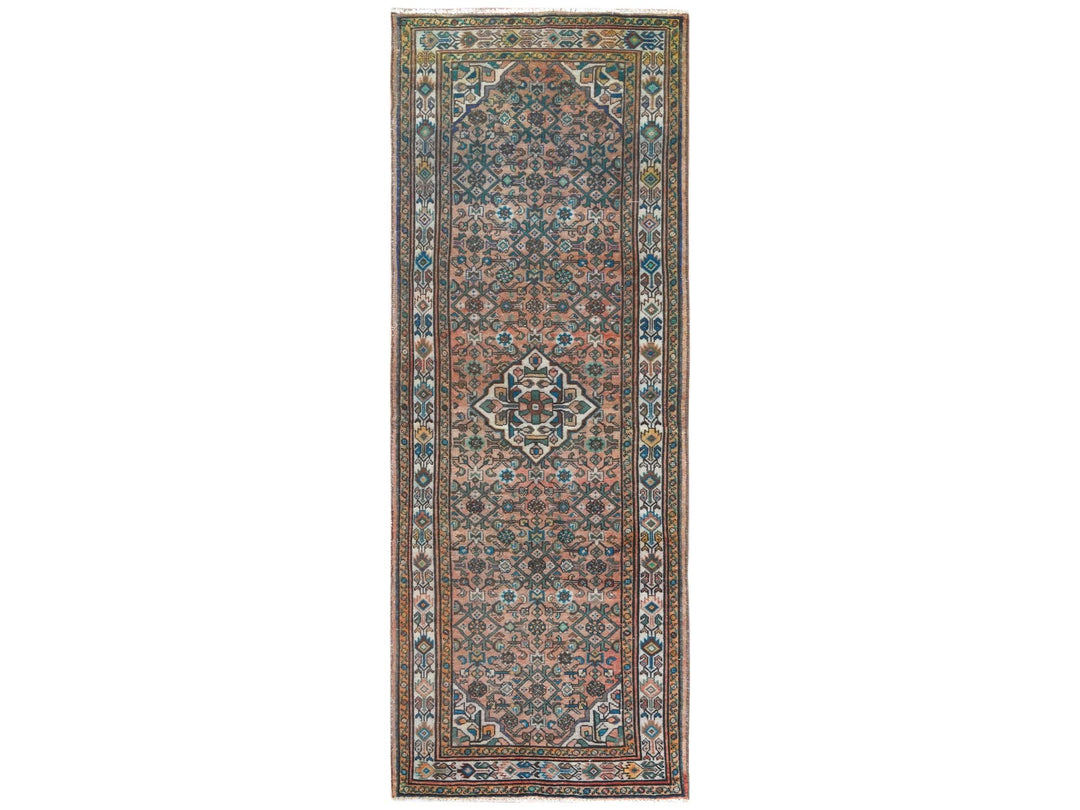 3'6" x 9'7" Vintage Hand Knotted Red Worn Wool Runner Oriental Rug - MOA10261946