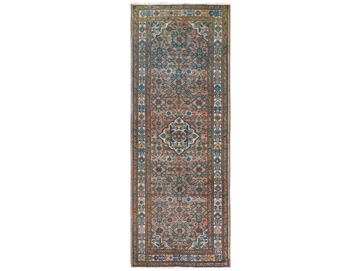3'6" x 9'7" Vintage Hand Knotted Red Worn Wool Runner Oriental Rug - MOA10261946