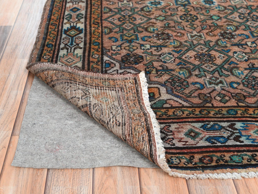 3'6" x 9'7" Vintage Hand Knotted Red Worn Wool Runner Oriental Rug - MOA10261946