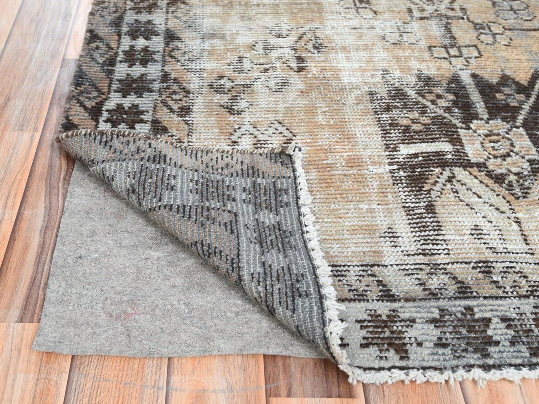 3'10" x 6'0" Vintage Hand Knotted Beige Worn Wool Rectangle Oriental Rug - MOA10261951