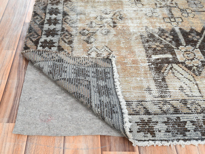 3'10" x 6'0" Vintage Hand Knotted Beige Worn Wool Rectangle Oriental Rug - MOA10261951
