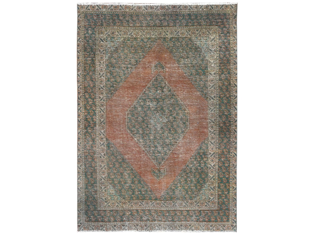 4'1" x 6'0" Vintage Hand Knotted Brown Worn Wool Rectangle Oriental Rug - MOA10261953