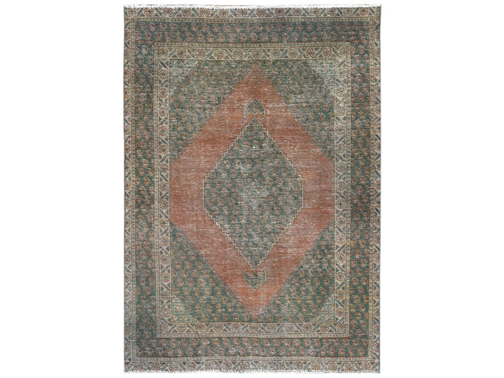 4'1" x 6'0" Vintage Hand Knotted Brown Worn Wool Rectangle Oriental Rug - MOA10261953
