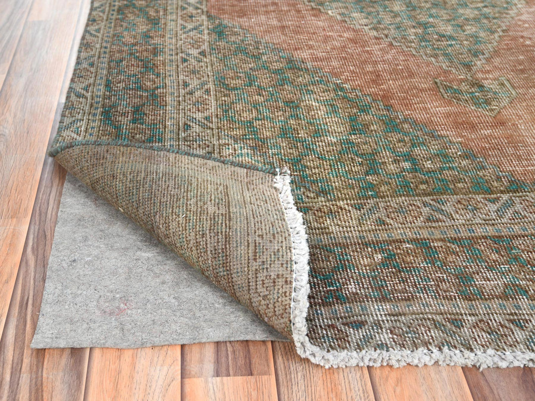 4'1" x 6'0" Vintage Hand Knotted Brown Worn Wool Rectangle Oriental Rug - MOA10261953