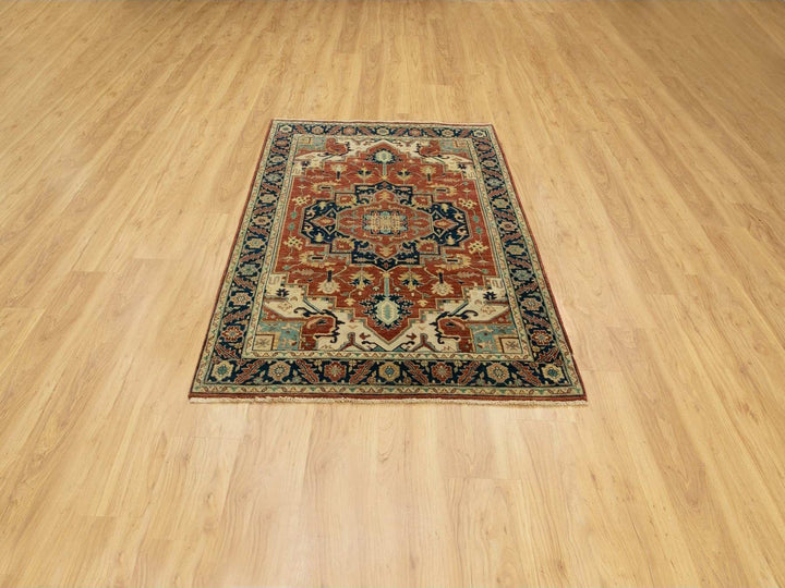 4'1" x 6'0" New Hand Knotted Red Wool Rectangle Oriental Rug - MOA10262021